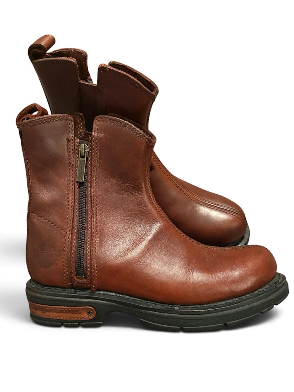 Harley-Davidson Brown Leather Kids Zip Pull-On Boots